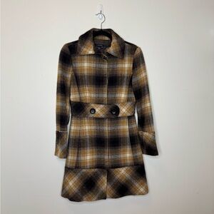 Zara Plaid Wool Blend Coat with Belt Size S